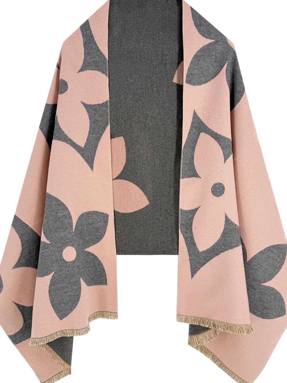 Cashmere scarf brand new Reversible Floral in Blush Pink and Charcoal